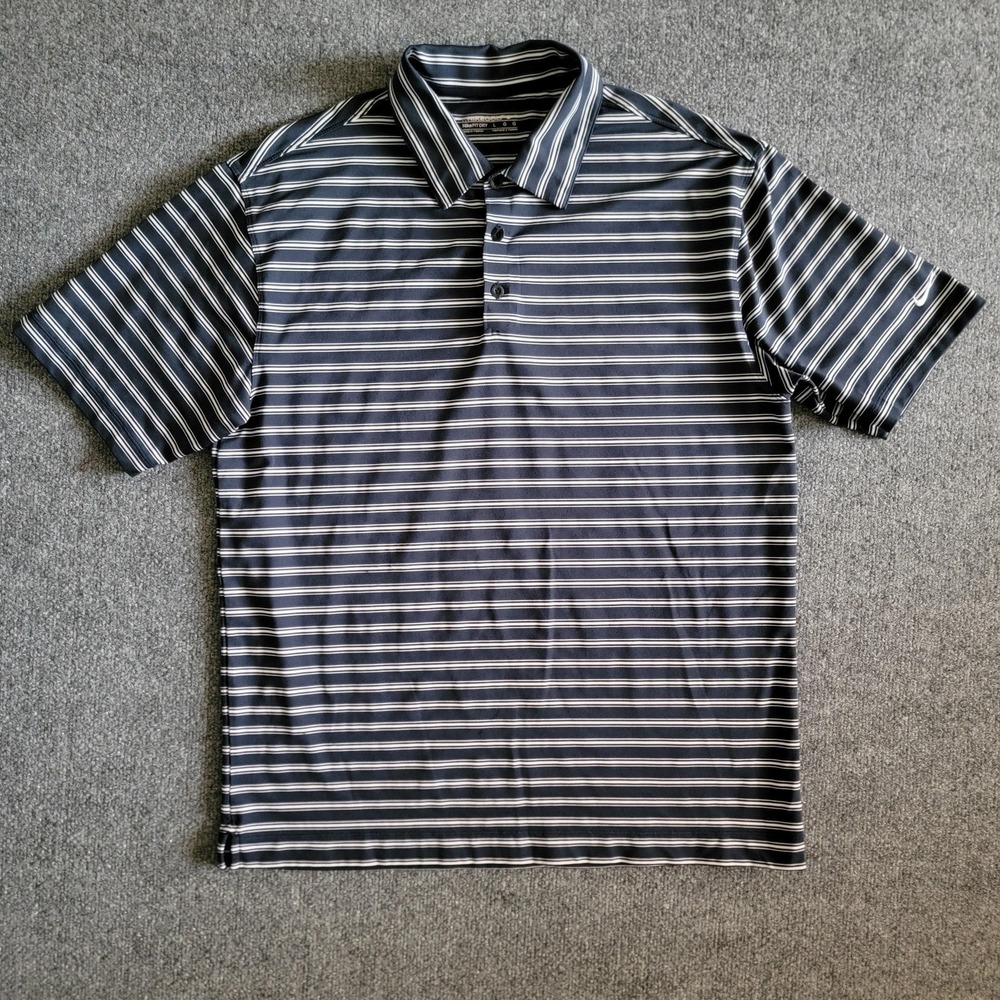 Nike Golf Polo Shirt Mens Large‎ Striped Fit Dry Performance Swoosh 256487-414